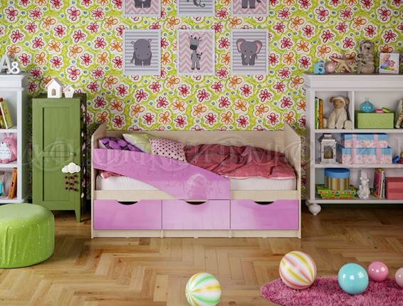 Детская кровать Бабочки 800*1600, Сиреневый глянец в Москве - изображение
