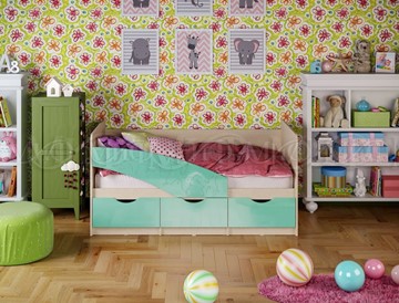 Кровать детская Бабочки 800*1800, Бирюза глянец в Москве