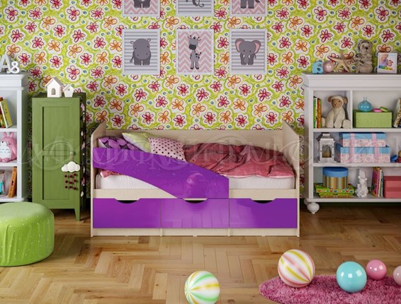 Детская кровать Бабочки 800*1600, Фиолетовый глянец в Москве - изображение