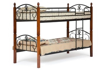 Детская кровать BOLERO двухярусная дерево гевея/металл, 90*200 см (bunk bed), красный дуб/черный в Одинцово