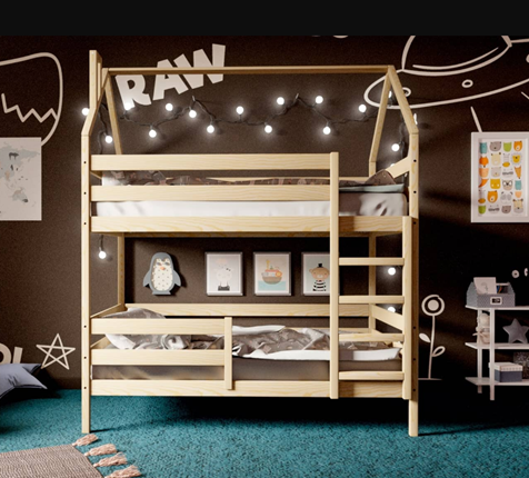 Детская двухэтажная кровать Домик, без покраски в Москве - изображение