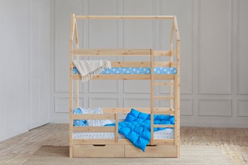 Двухъярусная детская кровать Домик с ящиками, без покраски в Одинцово