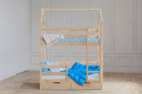 Двухъярусная детская кровать Домик с ящиками, без покраски в Одинцово - изображение