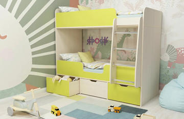 Детская двухъярусная кровать Малыш двойняшка 70х160, корпус Дуб молочный, фасад Лайм в Одинцово
