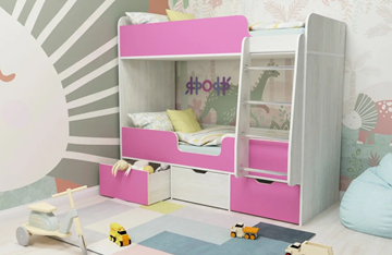Детская 2-этажная кровать Малыш двойняшка 70х160, корпус Винтерберг, фасад Розовый в Серпухове