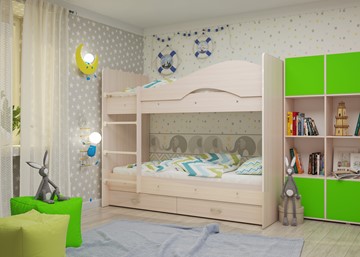 Детская двухъярусная кровать Мая на щитах со шкафом и ящиками, цвет Млечный дуб в Подольске - предосмотр 1