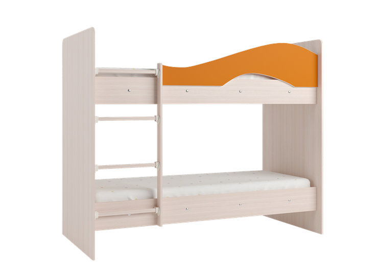 Двухъярусная детская кровать Мая на щитах со шкафом и ящиками, корпус Млечный дуб, фасад Оранжевый в Москве - изображение 2
