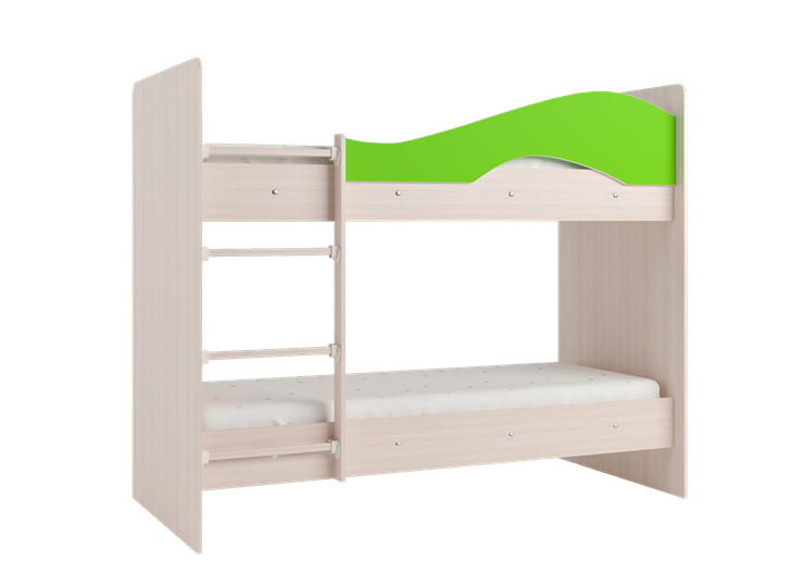 Детская 2-ярусная кровать Мая на щитах со шкафом и ящиками, корпус Млечный дуб, фасад Салатовый в Москве - изображение 3