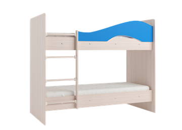 Детская двухэтажная кровать Мая на щитах со шкафом и ящиками, корпус Млечный дуб, фасад Синий в Москве - предосмотр 1