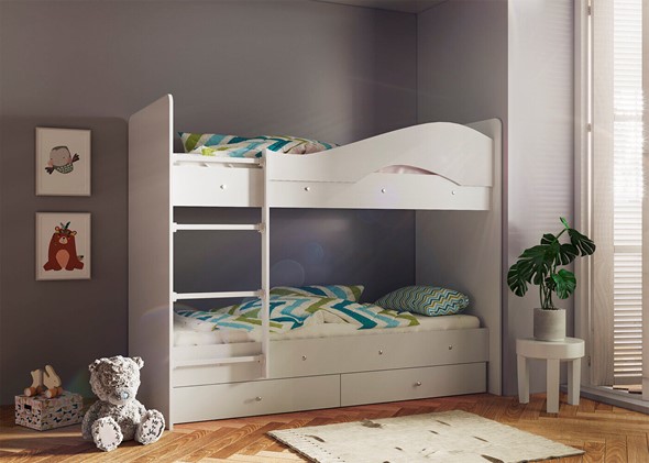 Кровать 2-ярусная Мая с 2 ящиками на щитах, цвет Млечный дуб в Одинцово - изображение