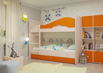 Кровать 2-ярусная Мая с 2 ящиками на щитах, корпус Млечный дуб, фасад Оранжевый в Подольске - предосмотр 3
