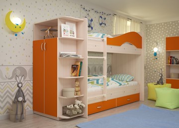 Кровать 2-ярусная Мая с 2 ящиками на щитах, корпус Млечный дуб, фасад Оранжевый в Подольске - предосмотр 1