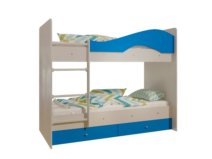 Детская 2-этажная кровать Мая с 2 ящиками на щитах, корпус Млечный дуб, фасад Синий в Одинцово - изображение 4