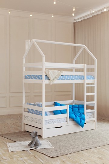 Детская 2-этажная кровать Домик с ящиками, цвет белый в Москве - изображение 6