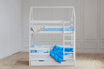 Детская 2-этажная кровать Домик с ящиками, цвет белый в Одинцово