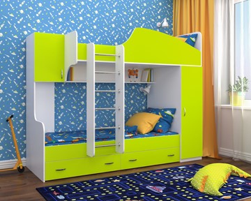 Детская кровать-шкаф Юниор-2, каркас Белое дерево, фасад Лайм в Серпухове