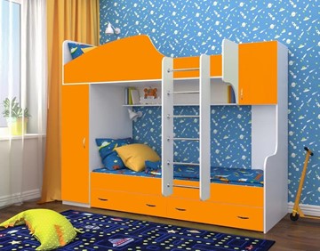 Детская кровать-шкаф Юниор-2, каркас Белое дерево, фасад Оранжевый в Москве