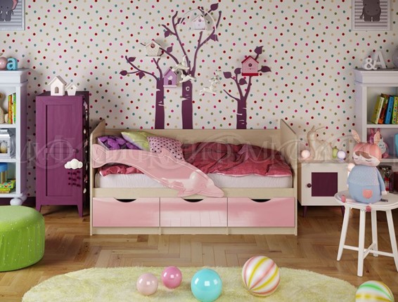Кровать в детскую Дельфин-1, Розовый глянец 80х160 в Москве - изображение