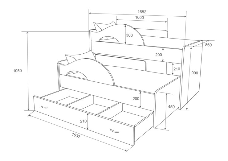 Детская 2-этажная кровать Радуга 1.6 с ящиком, цвет Млечный дуб в Химках - изображение 1