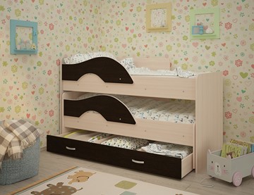 Двухэтажная детская кровать Радуга 1.6 с ящиком, корпус Млечный дуб, фасад Венге в Подольске