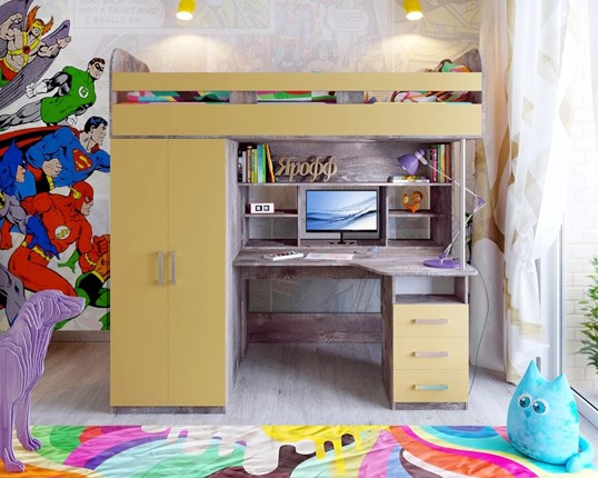 Кровать-чердак детская Аракс, каркас Бетон, фасад Зира в Подольске - изображение