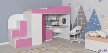 Кровать-чердак в детскую Кадет-1, корпус Белое дерево, фасад Розовый в Одинцово