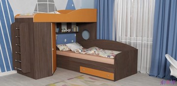 Детская кровать-шкаф Кадет-2 с металлической лестницей, корпус Бодего, фасад Оранжевый в Химках