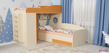 Детская кровать-шкаф Кадет-2 с металлической лестницей, корпус Дуб, фасад Оранжевый в Подольске