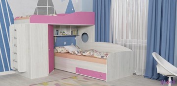 Кровать-чердак в детскую Кадет-2 с металлической лестницей, корпус Винтерберг, фасад Розовый в Подольске
