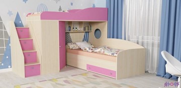 Детская кровать-шкаф Кадет-2 с универсальной лестницей, корпус Дуб, фасад Розовый в Серпухове