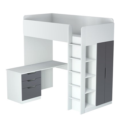 Кровать 2-х ярусная с письменным столом и шкафом POLINI Kids Simple Белый / Серый в Подольске - изображение