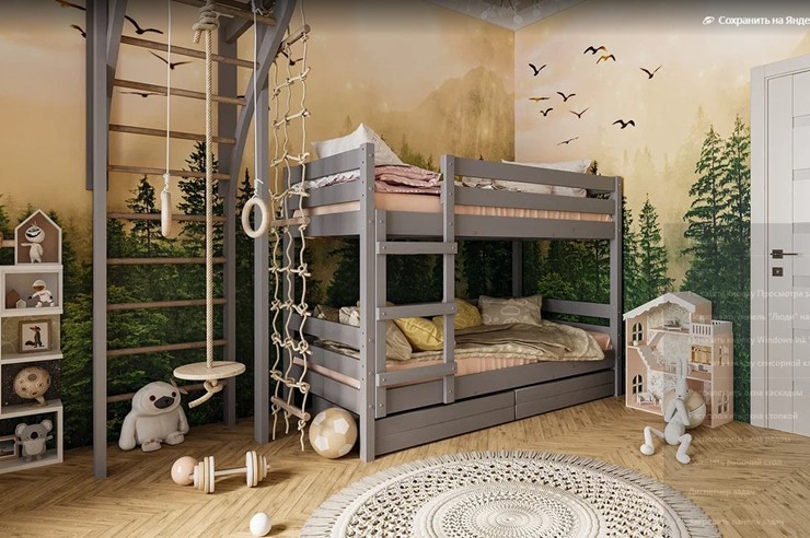 Кровать в детскую Джуниор двухъярусная с ящиками (Антрацит) в Одинцово - изображение 1