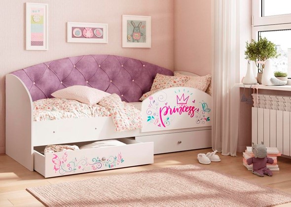 Детская кровать односпальная Эльза с бортиком, Фиолетовый (латы) в Москве - изображение