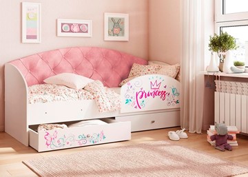 Детская кровать односпальная Эльза с бортиком, Розовый (латы) в Москве