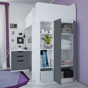 Кровать 2-х ярусная с письменным столом и шкафом POLINI Kids Simple Белый / Серый в Подольске - предосмотр 1