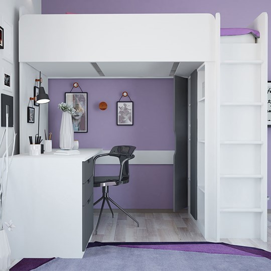 Кровать 2-х ярусная с письменным столом и шкафом POLINI Kids Simple Белый / Серый в Подольске - изображение 2