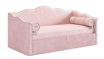 Односпальная детская кровать Лея (Софа) 90х200 (нежно-розовый (велюр)/галька (велюр)) в Москве