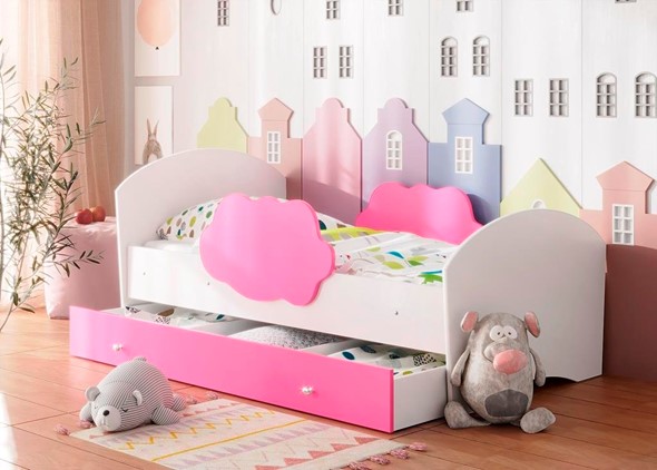 Детская кровать Тучка с ящиком, корпус Белый, фасад Розовый в Москве - изображение