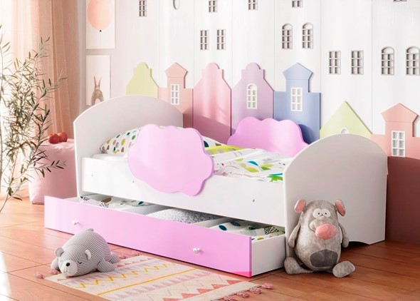 Детская кровать Тучка с ящиком, корпус Белый, фасад Ирис в Подольске - изображение