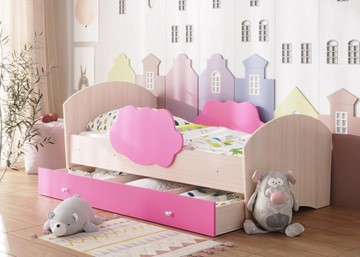 Детская кровать Тучка с ящиком, корпус Дуб млечный, фасад Розовый в Серпухове