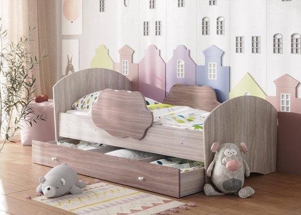 Детская кровать Тучка с ящиком, корпус Ясень Шимо светлый, фасад Ясень Шимо темный в Серпухове - изображение