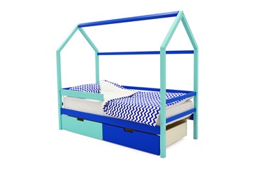 Кровать-домик в детскую Svogen синий-мятный в Химках