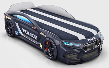 Кровать-машина детская Romeo-М Police + подсветка фар, ящик, матрас, Черный в Подольске