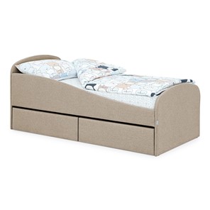 Мягкая кровать с ящиками Letmo 190х80 песочный (рогожка) в Химках