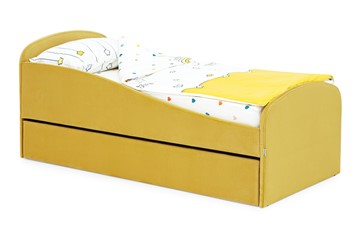 Мягкая кровать с ящиком Letmo горчичный (велюр) в Москве - предосмотр