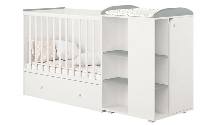 Детская кровать-трансформер с комодом POLINI Kids Ameli 800 Белый / Серый, серия AMELI в Одинцово - изображение 1