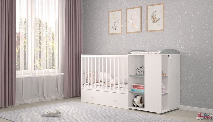 Детская кровать-трансформер с комодом POLINI Kids Ameli 800 Белый / Серый, серия AMELI в Одинцово - изображение 2