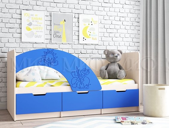 Детская кровать Юниор-3, синий матовый в Москве - изображение