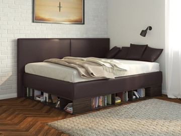 Кровать полутороспальная детская Lancaster 1, 120х200, ЛДСП венге, экокожа коричневая в Серпухове