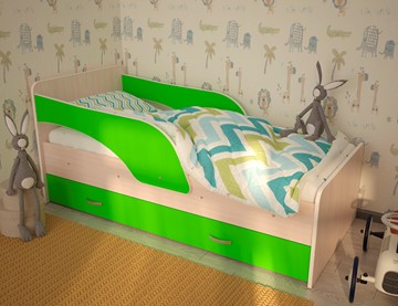 1-спальная детская кровать Максимка, корпус Млечный дуб, фасад Салатовый в Москве